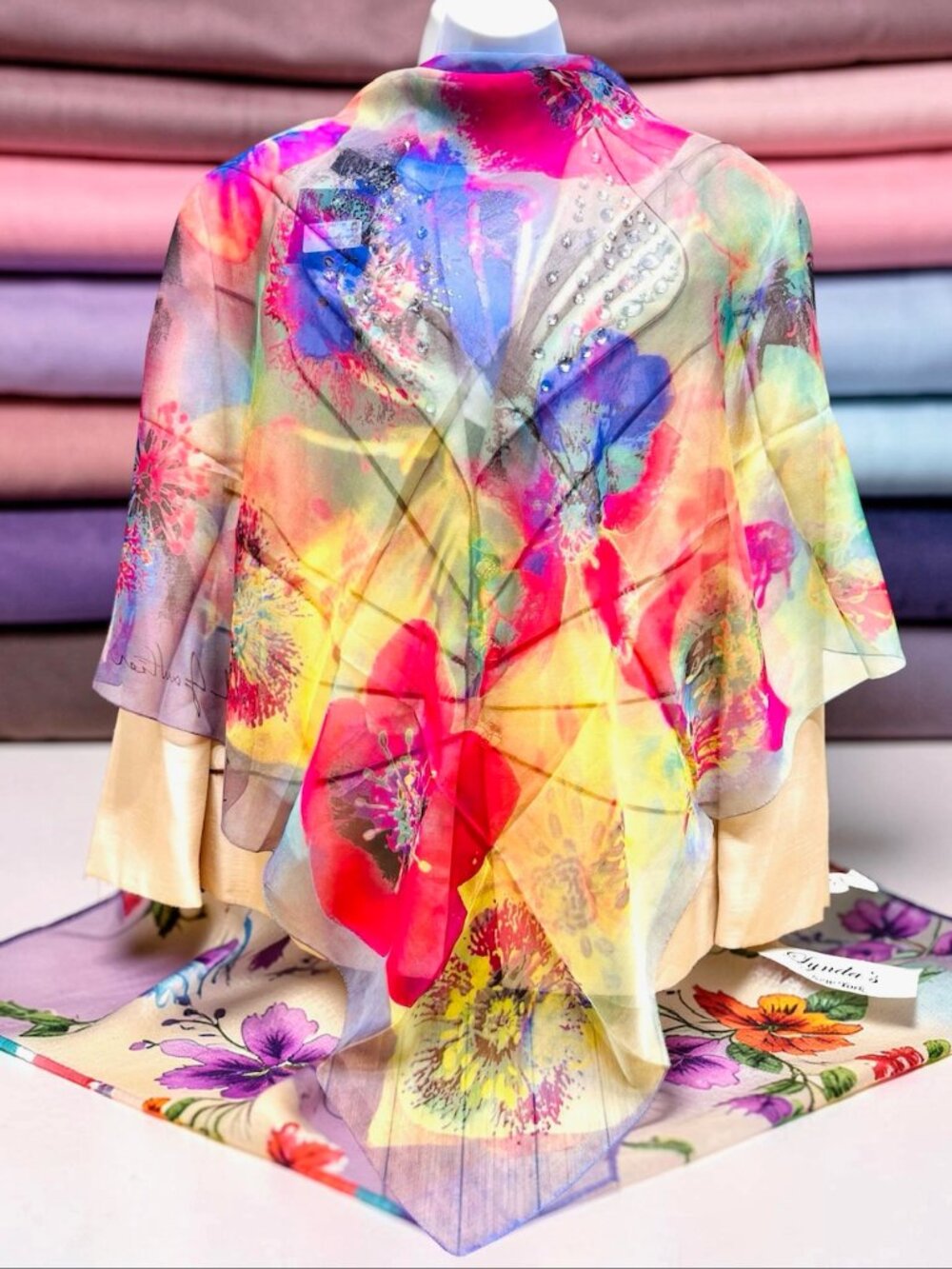 New-JEAN PAUL GAULTIER  Silk Chiffon 33" Yellow Pink Purple Flora ITALY Made(31